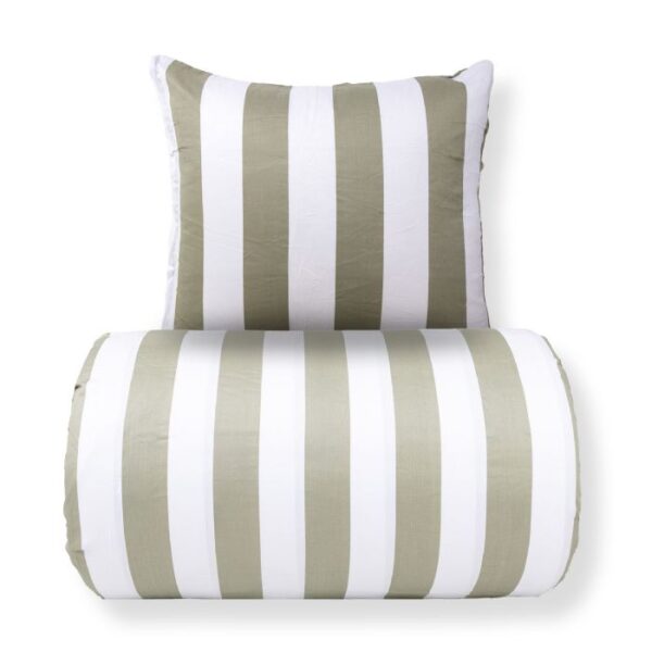Dobbelt sengetøj 240x220 cm - 100% bomuldssatin - Nordic Stripe - Brede olivengrønne striber