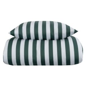 Dobbelt sengetøj 240x220 cm - 100% bomuldssatin - Nordic Stripe - Grønne striber