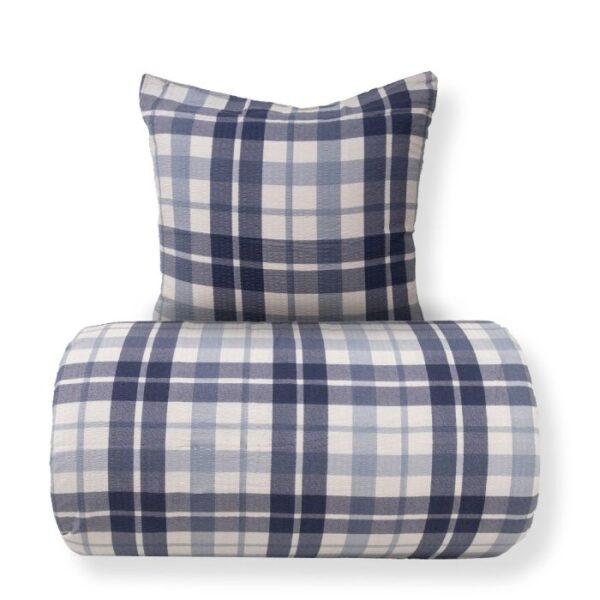 Dobbelt sengetøj 240x220 cm - Bæk og Bølge - 100% Bomulds krep - Mørkeblå tern