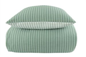 Dobbelt sengetøj 240x220 cm - Bæk og Bølge - 100% Bomulds krep - Vendbart med grønne striber