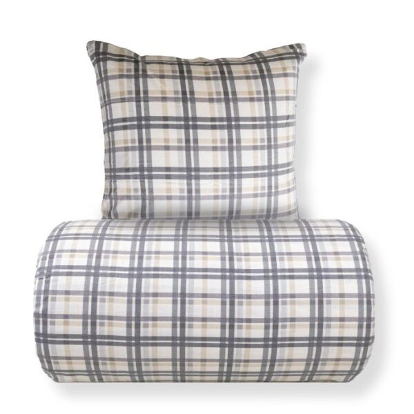 Dobbelt sengetøj 240x220 cm - Bomulds flonel - Beige med blå tern