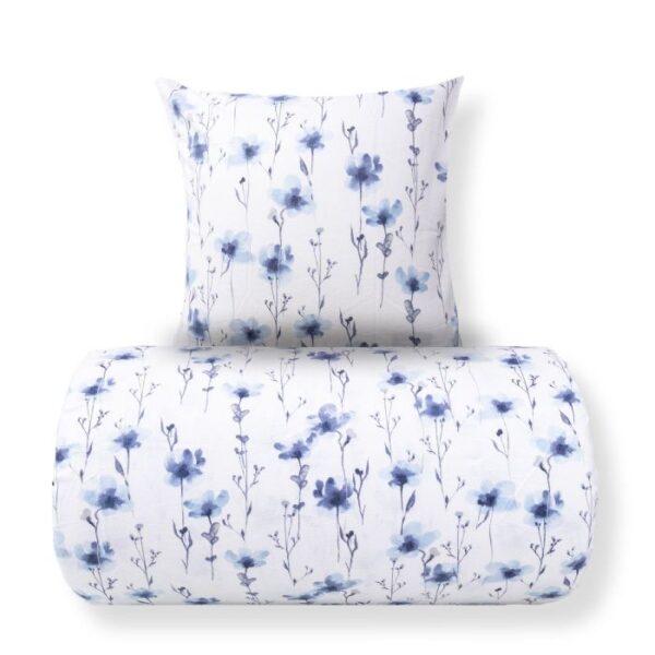 Dobbelt sengetøj 240x220 cm - Bomulds flonel - Hvid med blå blomster
