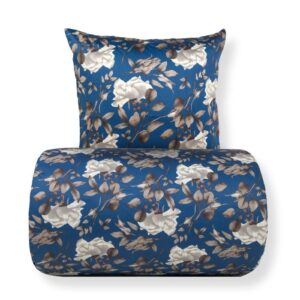 Dobbelt sengetøj 240x220 cm - Bomuldssatin - Blossom blue - Blomster print