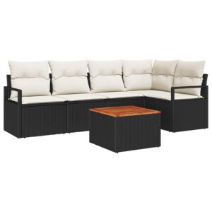 Havesofa Sæt med pude 6 stk Sort Poly rattan