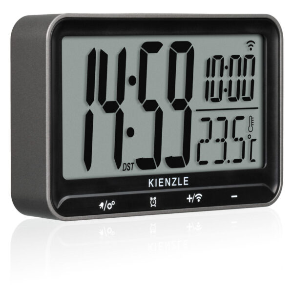 Kienzle Digital Radiostyret Vækkeur - Touch Knapper, Batteridrevet - Sølv/Sort