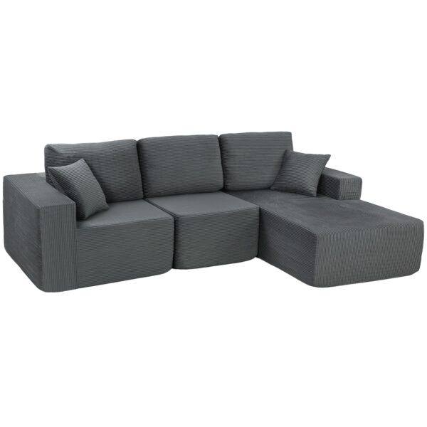Modulær hjørnesofa, L-formet sovesofa med dybt sæde, brede armlæn, 2 hynder, mørkegrå