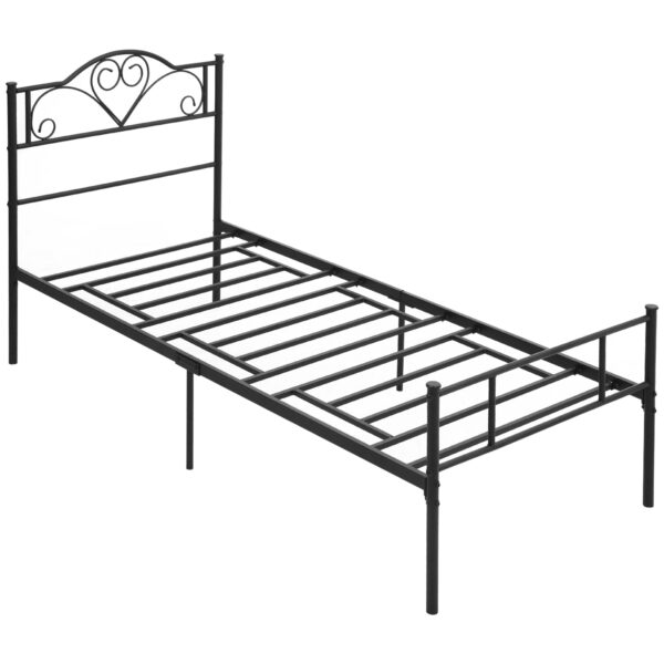 Seng 90 x 200 cm stål med lamelbund, hovedgærde og fodgærde, 31 cm høj, sort