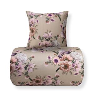 Sengetøj 140x220 cm - Bomuldssatin - Vendbart beige blomster sengetøj