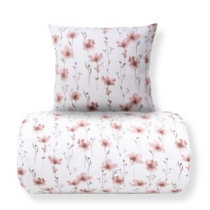 Sengetøj - Bomulds flonel - Hvid med rosa blomster