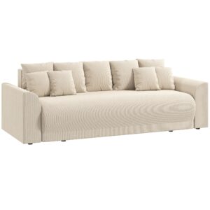 Sovesofa 190x150cm 3-personers sofa med sovefunktion, hynder, opbevaringsplads, corduroy-look til stuen, beige