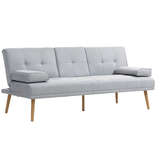 Sovesofa, 3-personers sofa, sovesofa med klapbord, kopholder, sovesofa med linnedlook, gæsteseng til stuen, lysegrå
