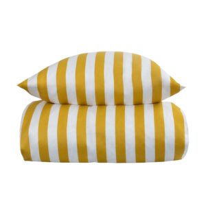 Stribet sengetøj - 100% blødt bomuldssatin - Gult og hvidt sengesæt - Nordic Stripe - By Night sengelinned