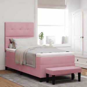 vidaXL Box spring seng med pude Lyserød 190 x 90 cm Fløjl
