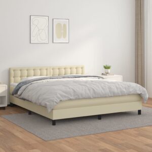 vidaXL kontinentalseng 160x200 cm kunstlæder cremefarvet