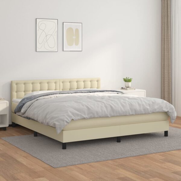 vidaXL kontinentalseng 160x200 cm kunstlæder cremefarvet