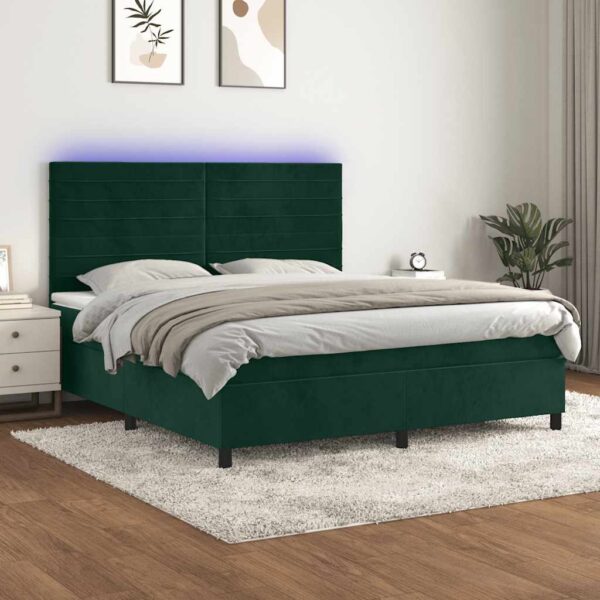vidaXL kontinentalseng med LED-lys 160x200 cm fløjl mørkegrøn