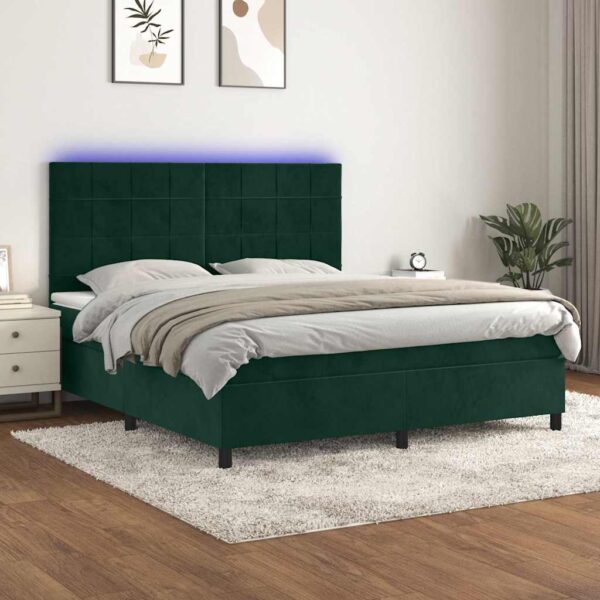 vidaXL kontinentalseng med LED-lys 180x200 cm fløjl mørkegrøn