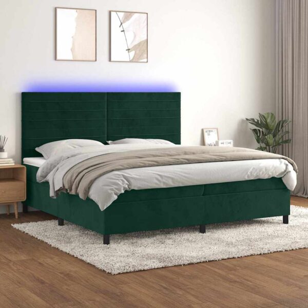 vidaXL kontinentalseng med LED-lys 200x200 cm fløjl mørkegrøn