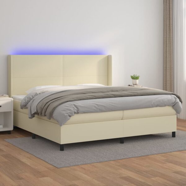 vidaXL kontinentalseng med LED-lys 200x200 cm kunstlæder cremefarvet