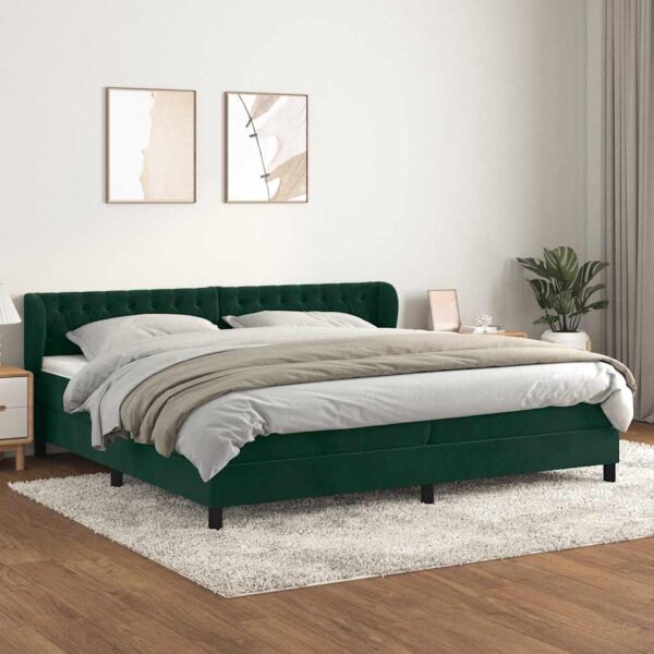 vidaXL kontinentalseng med madras 200x200 cm fløjl mørkegrøn