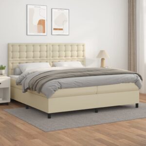 vidaXL kontinentalseng med madras 200x200 cm kunstlæder cremefarvet