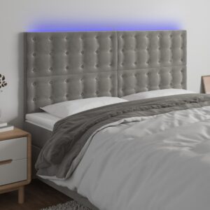 vidaXL sengegavl med LED-lys 180x5x118/128 cm fløjl lysegrå
