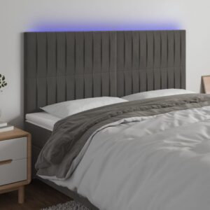 vidaXL sengegavl med LED-lys 180x5x118/128 cm fløjl mørkegrå