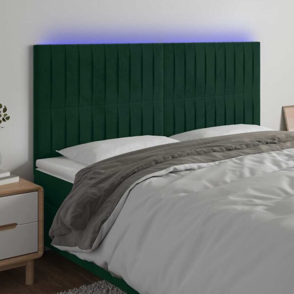 vidaXL sengegavl med LED-lys 180x5x118/128 cm fløjl mørkegrøn