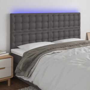 vidaXL sengegavl med LED-lys 180x5x118/128 cm kunstlæder grå