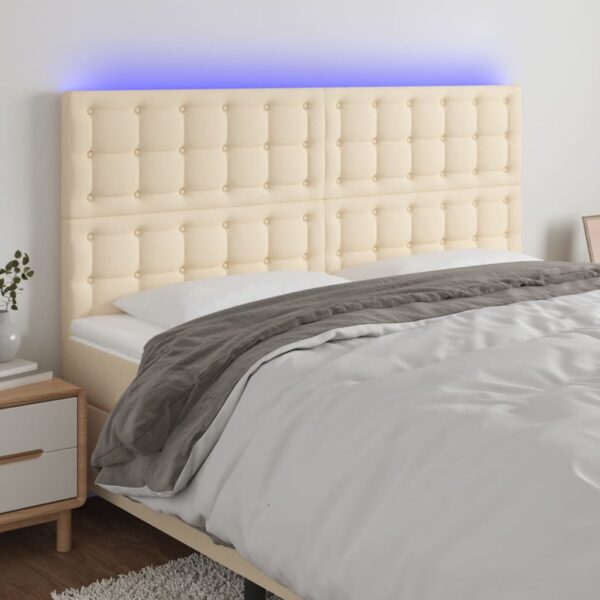 vidaXL sengegavl med LED-lys 180x5x118/128 cm stof cremefarvet