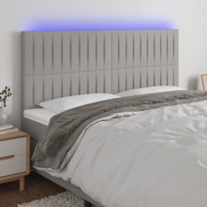vidaXL sengegavl med LED-lys 180x5x118/128 cm stof lysegrå
