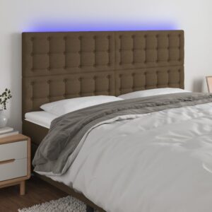 vidaXL sengegavl med LED-lys 180x5x118/128 cm stof mørkebrun