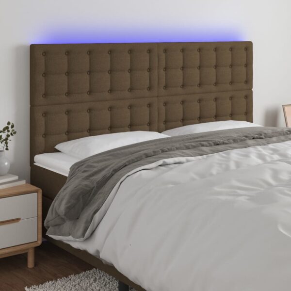 vidaXL sengegavl med LED-lys 180x5x118/128 cm stof mørkebrun