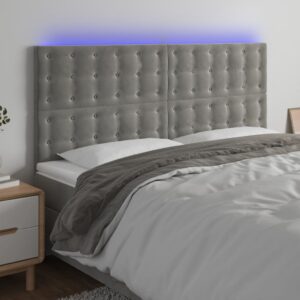 vidaXL sengegavl med LED-lys 200x5x118/128 cm fløjl lysegrå