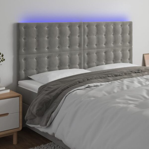 vidaXL sengegavl med LED-lys 200x5x118/128 cm fløjl lysegrå