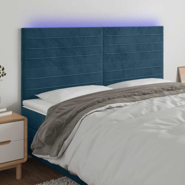 vidaXL sengegavl med LED-lys 200x5x118/128 cm fløjl mørkeblå