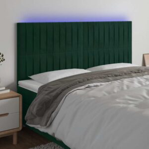 vidaXL sengegavl med LED-lys 200x5x118/128 cm fløjl mørkegrøn