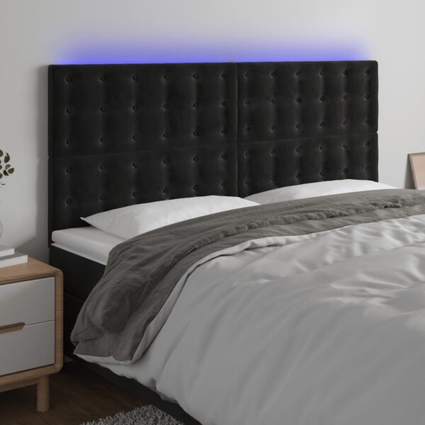 vidaXL sengegavl med LED-lys 200x5x118/128 cm fløjl sort