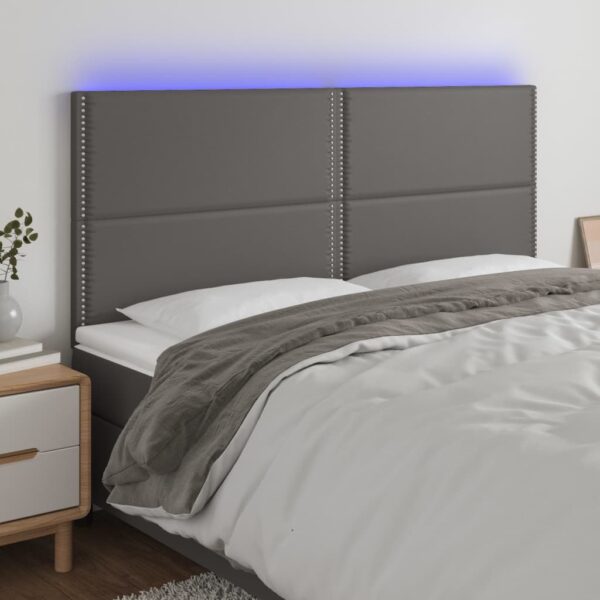 vidaXL sengegavl med LED-lys 200x5x118/128 cm kunstlæder grå