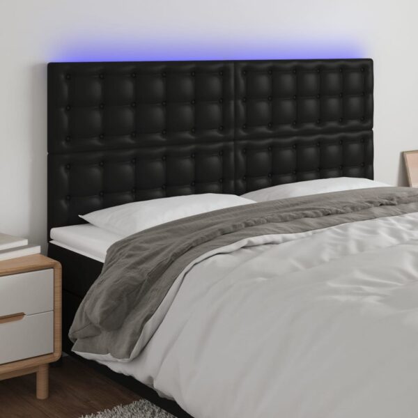 vidaXL sengegavl med LED-lys 200x5x118/128 cm kunstlæder sort