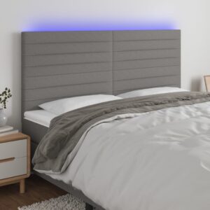 vidaXL sengegavl med LED-lys 200x5x118/128 cm stof mørkegrå