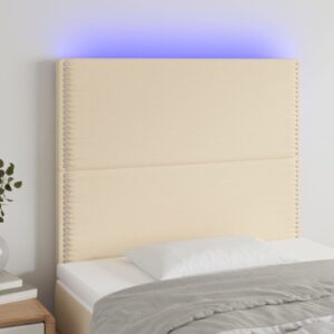 vidaXL sengegavl med LED-lys 90x5x118/128 cm stof cremefarvet