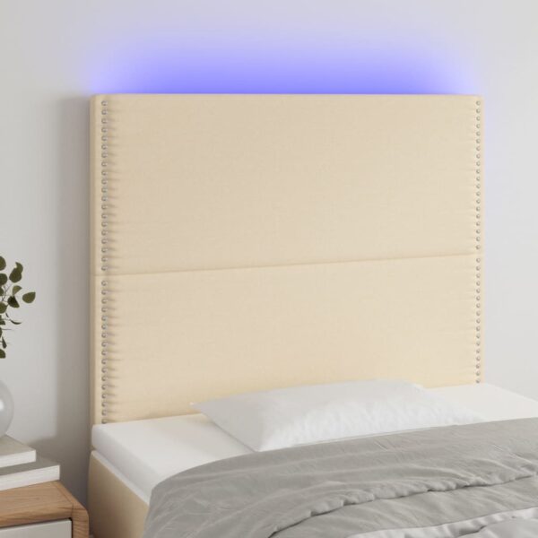 vidaXL sengegavl med LED-lys 90x5x118/128 cm stof cremefarvet