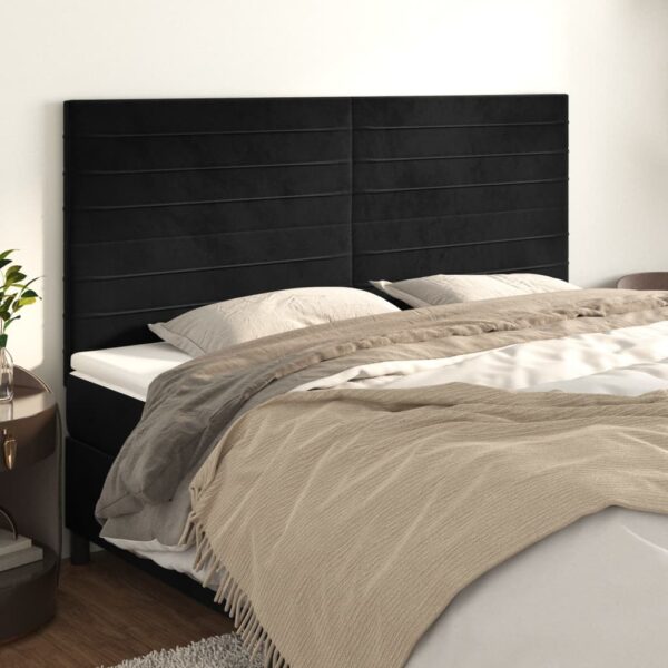 vidaXL sengegavl sort 200x5x118/128 cm fløjl