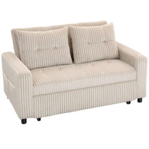 2-personers sovesofa, fløjlsbetræk, kan laves om til en sovesofa, 2 hynder, sidelommer, 157 x 190 cm, cremehvid