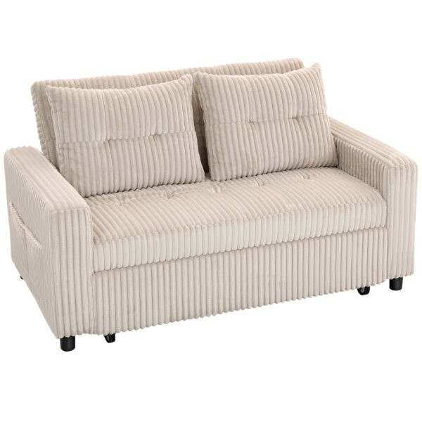 2-personers sovesofa, fløjlsbetræk, kan laves om til en sovesofa, 2 hynder, sidelommer, 157 x 190 cm, cremehvid