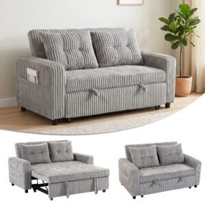 2-personers sovesofa, fløjlsbetræk, kan laves om til en sovesofa, 2 hynder, sidelommer, 157 x 190 cm, lysegrå