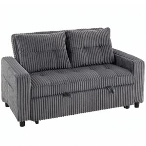 2-personers sovesofa i fløjl, omdannes nemt til seng, inkl. 2 puder og sidelommer, 157 x 190 cm, mørkegrå
