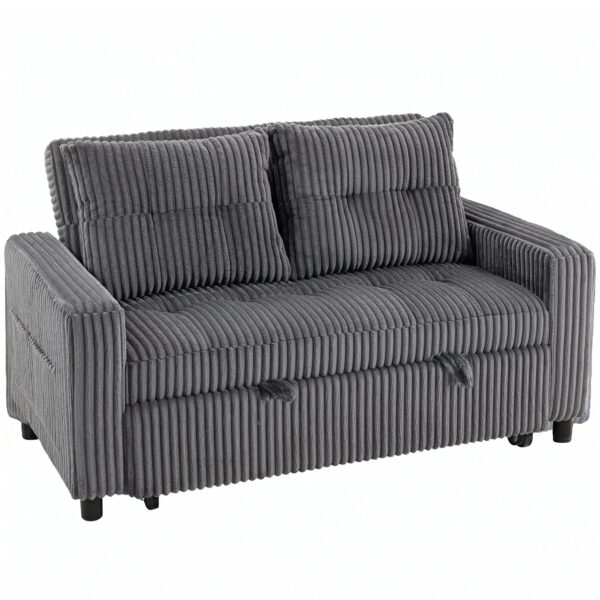 2-personers sovesofa i fløjl, omdannes nemt til seng, inkl. 2 puder og sidelommer, 157 x 190 cm, mørkegrå