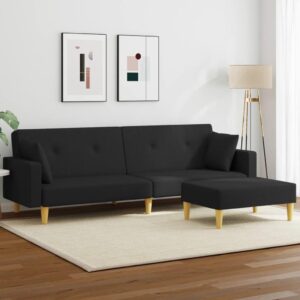 2-personers sovesofa med fodskammel i stof - sort